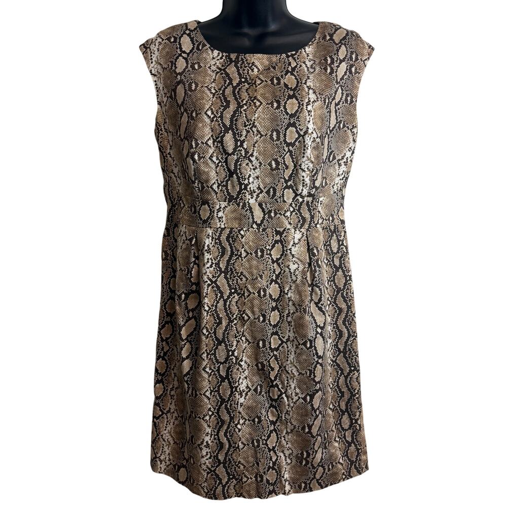 Michael Kors  Snakeskin Print Sheath Dress Size 8 Tan Brown Cap Sleeve Lined EUC